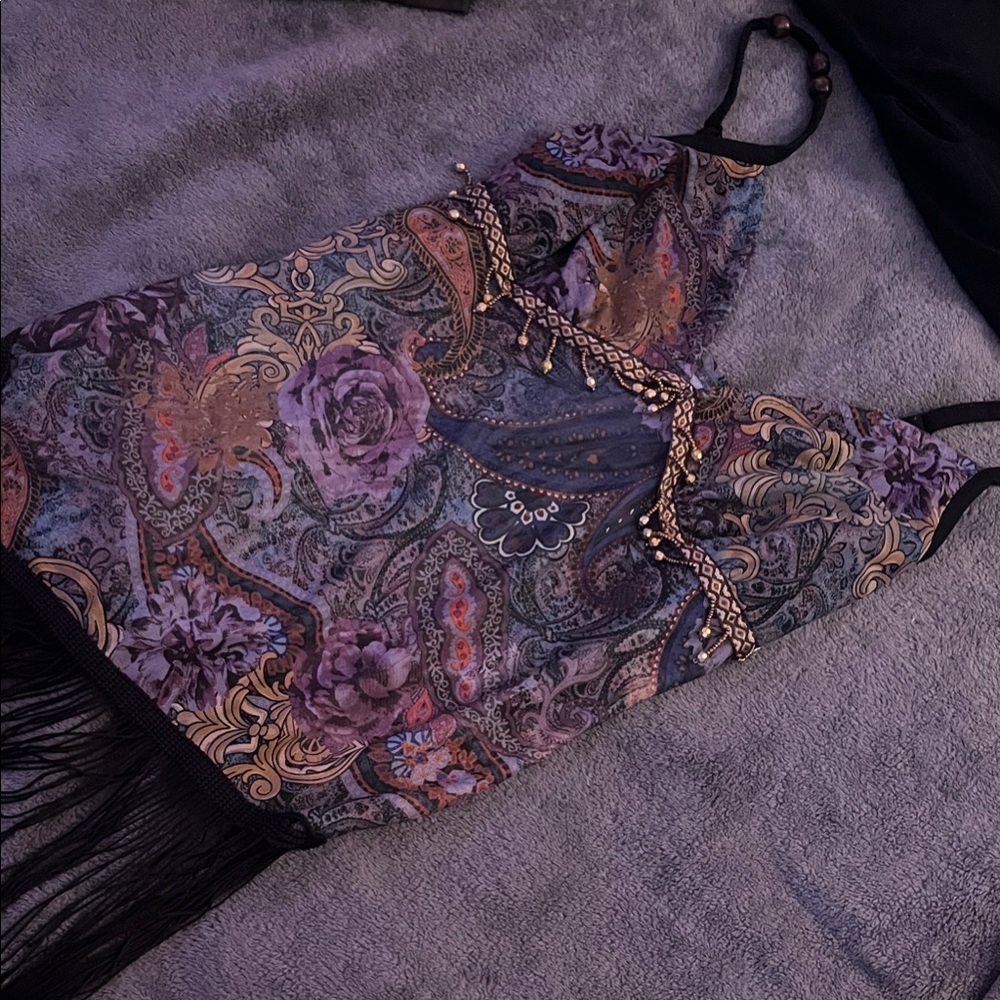 SHEIN Purple Floral Camisole with Fringe